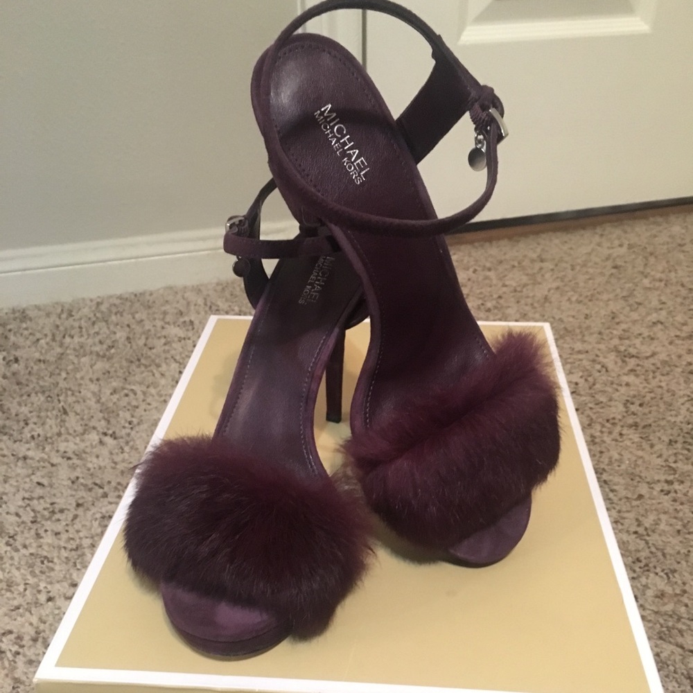 NIB MK Damson Eggplant REAL Fur & Suede